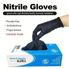100pcs 5Mil Black Nitrile Disposable Gloves Powder Free Industrial Grade Fingertip Texture Food Processing For Occupational Work And Industrial Use