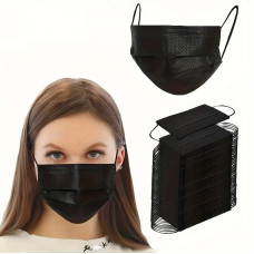 50pcs/100pcs Disposable Face Mask, 3 Layers Black Masks With Elastic Earrings, Suitable For Home, Office, School And Outdoor Use, In Line With ASTM F2100-2001 Level3 Standard