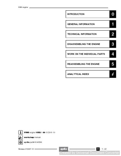 Aprilia V990 Workshop Manual