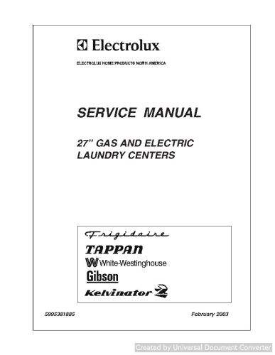 Frigidaire 27 inch Laundry Centers Gas and Electric Service Manual