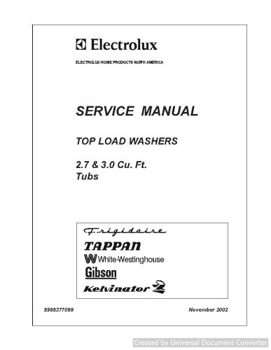 Frigidaire Top Load Washers 2.7-3.0 cu ft Tubs Service Manual