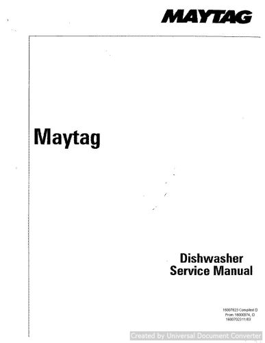 Maytag 16007823 Dishwasher Service Manual