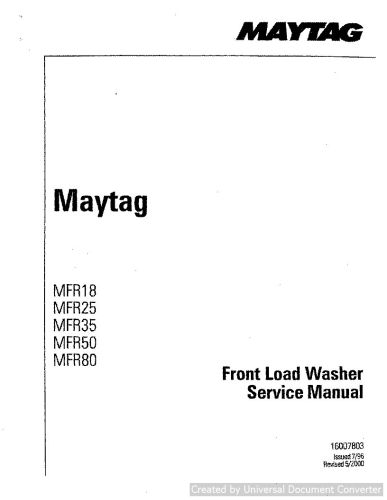 Maytag MFR18 Front Load WasherService Manual