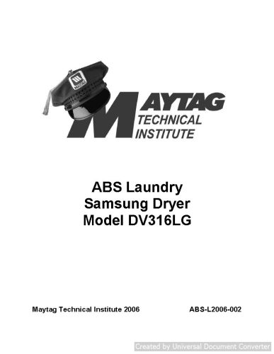 Whirlpool ABS-L2006-002 Samsung Frontier Dryer Service Manual