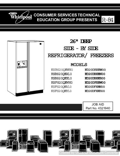 Whirlpool ED20DBXEW00 26 inch Side x Side Refrigerators and Freezers Service Manual