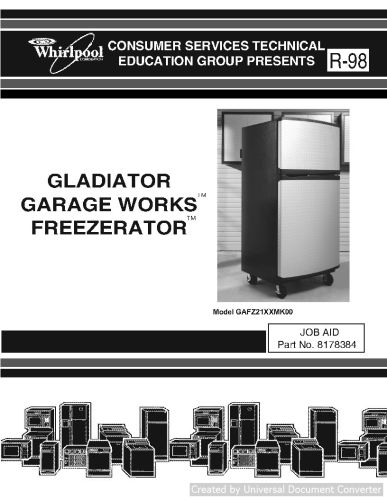 Whirlpool GAFZ21XXMK00 GLADIATOR GARAGE WORKS FREEZERATOR Service Manual