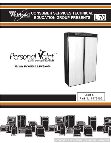 Whirlpool L-70 Pvwn600 Personal Valet Service Manual