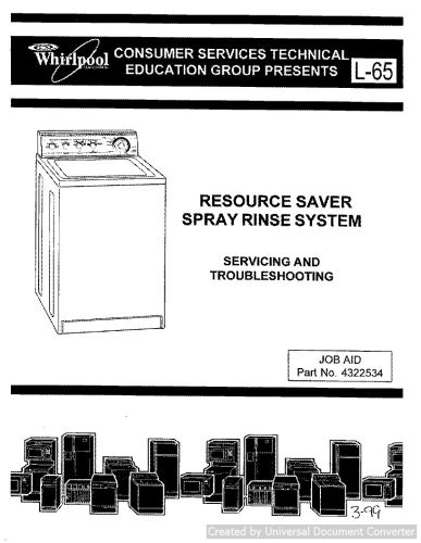 Whirlpool Washer L-65 Resource Saver Spray Rinse System Service Manual