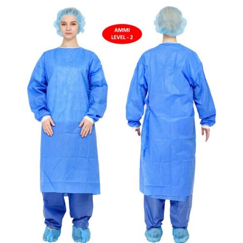 LEVEL 2 - 100-Pack Blue Disposable Isolation Gowns PPE FDA REGISTERD - MEDIUM