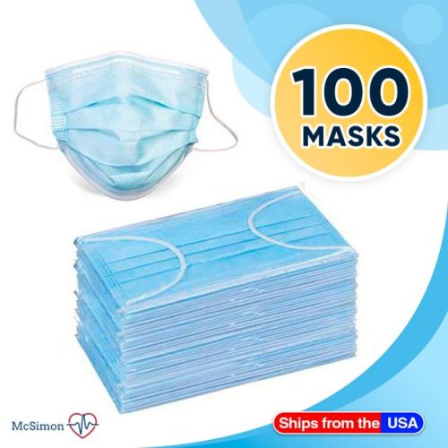 100 Disposable Face Masks 3-ply Breathable Masks, Soft Ear Loop Filter Mask