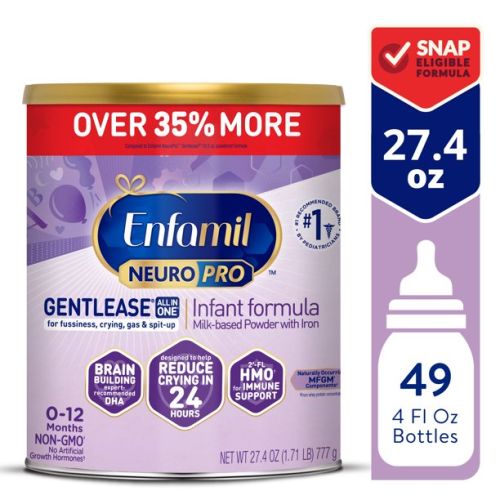 Enfamil NeuroPro Gentlease Baby Formula, Brain and Immune Support with DHA, Clinically Proven to Reduce Fussiness, Crying, Gas and Spit-up in 24 Hours, Non-GMO, Powder Can, 27.4 Oz