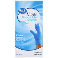 Great Value Nitrile Disposable Gloves, One Size, 100 Ct