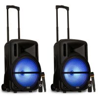 Acoustic Audio PRTY152 Battery Powered 15" Bluetooth Speakers with LED Displays and Wireless Mics