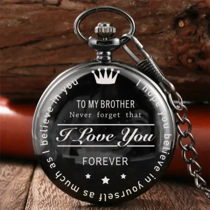 Vintage Style Antique Black Quartz Pocket Watch - Engraved "To My Brother